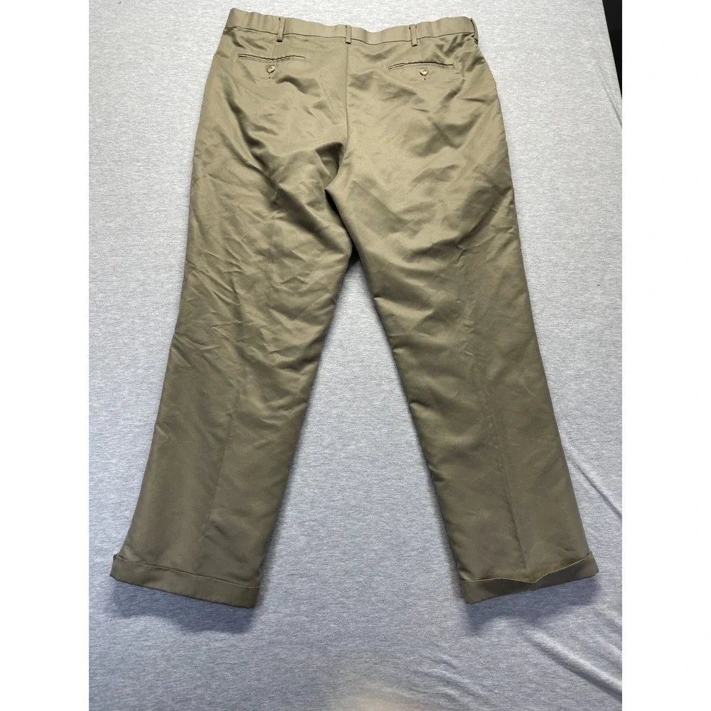 Perry Ellis Portfolio Dress Pants Mens 37x30.5 Tan Pleated Front Cuffed Hem